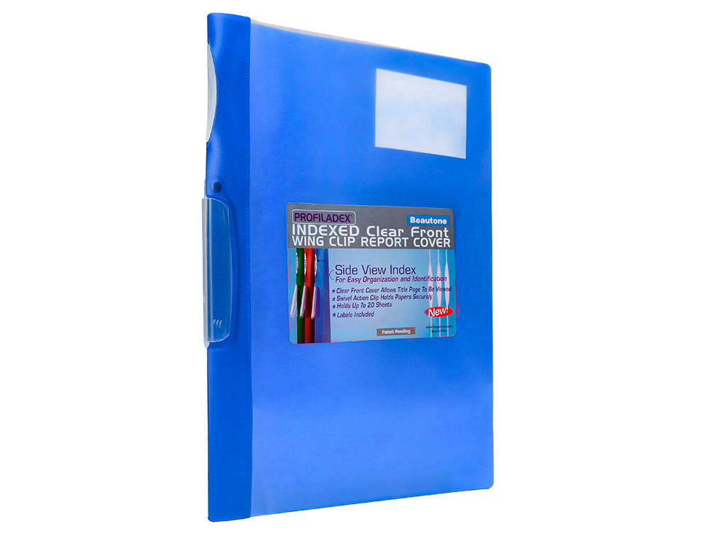 PASTA DOSSIER COM CLIP, TRANSPARENTE , AZUL (PACK C/10)