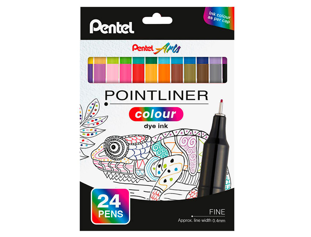 MARCADOR PENTEL DE FIBRA POINTLINER 0,4 MM CARTEIRA DE 24 UNIDADES