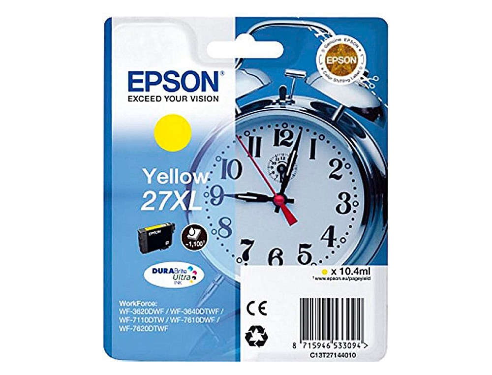 TINTEIRO EPSON 27XL WF 3620 / 7110 / 7610 / 7620 AMARELO 1.100 PAG