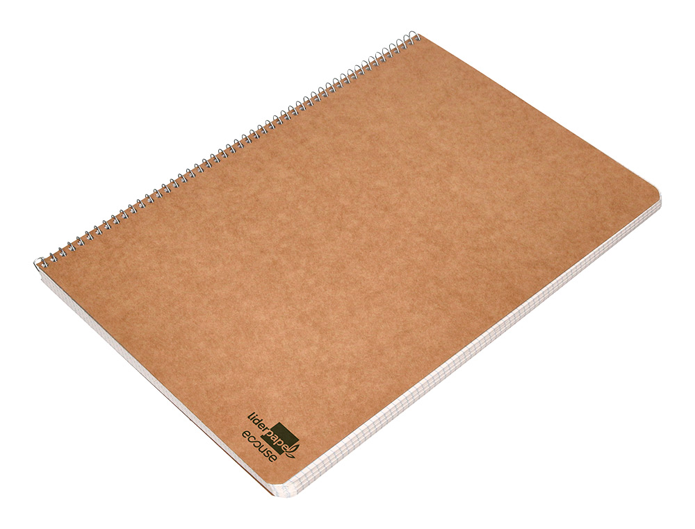 BLOC ESPIRAL LIDERPAPEL FOLIO ECOUSE TAPA CARTULINA KRAFT 80 HOJAS PAPEL RECICLADO 60 GR CUADRO 4 MM. CON MARGEN