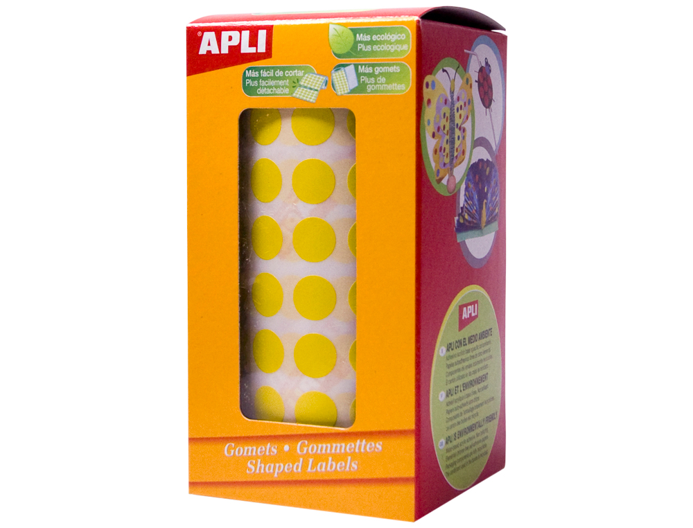 ETIQUETAS APLI AUTOADESIVAS CIRCULARES 20 MM AMARELO EM ROLO DE 1770 ETIQUETAS