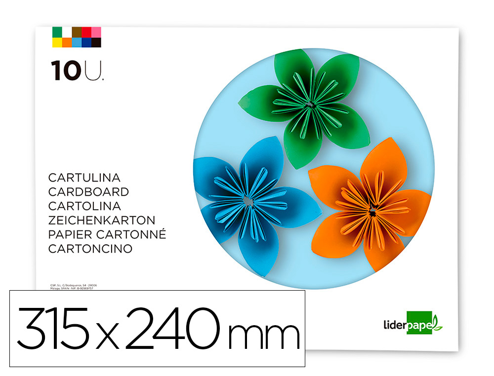 BLOCO TRABALHOS MANUAIS LIDERPAPEL CARTOLINA 240X315MM 10 FOLHAS CORES SORTIDAS