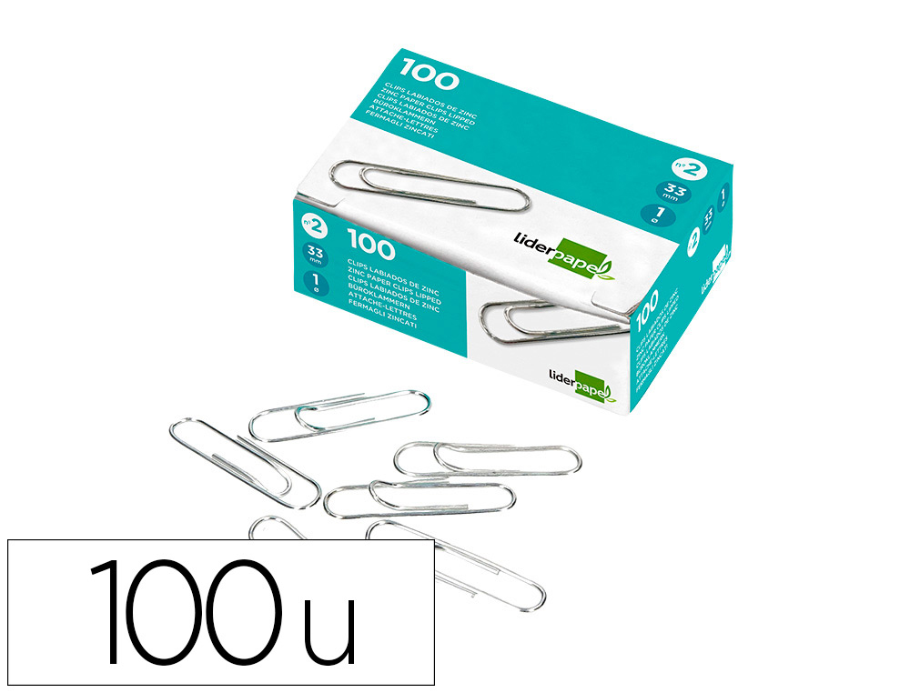 CLIPS LIDERPAPEL LABIADOS N.2 33 MM CAIXA DE 100 UNIDADES