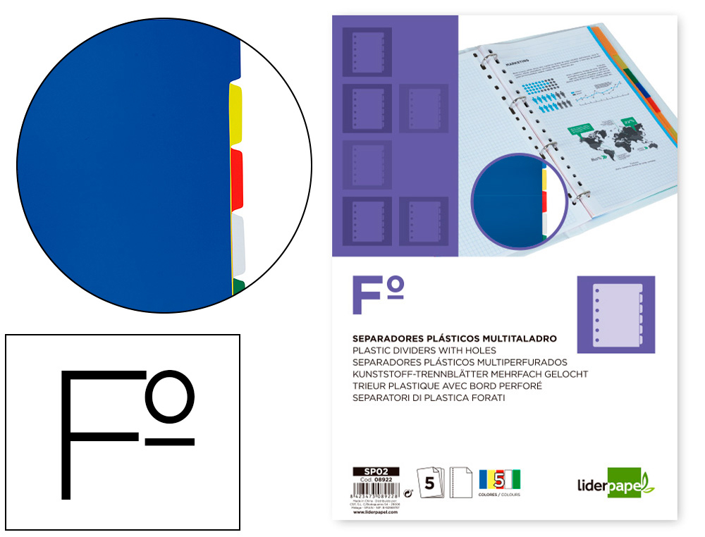 SEPARADORES DE PLASTICO LIDERPAPEL, FOLIO NATURAL, 5 SEPARADORES