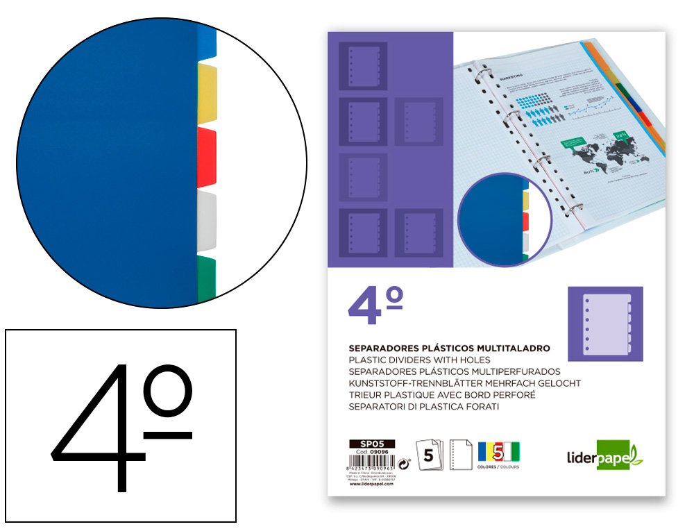 SEPARADORES DE PLASTICO LIDERPAPEL, QUARTO NATURAL, 5 SEPARADORES