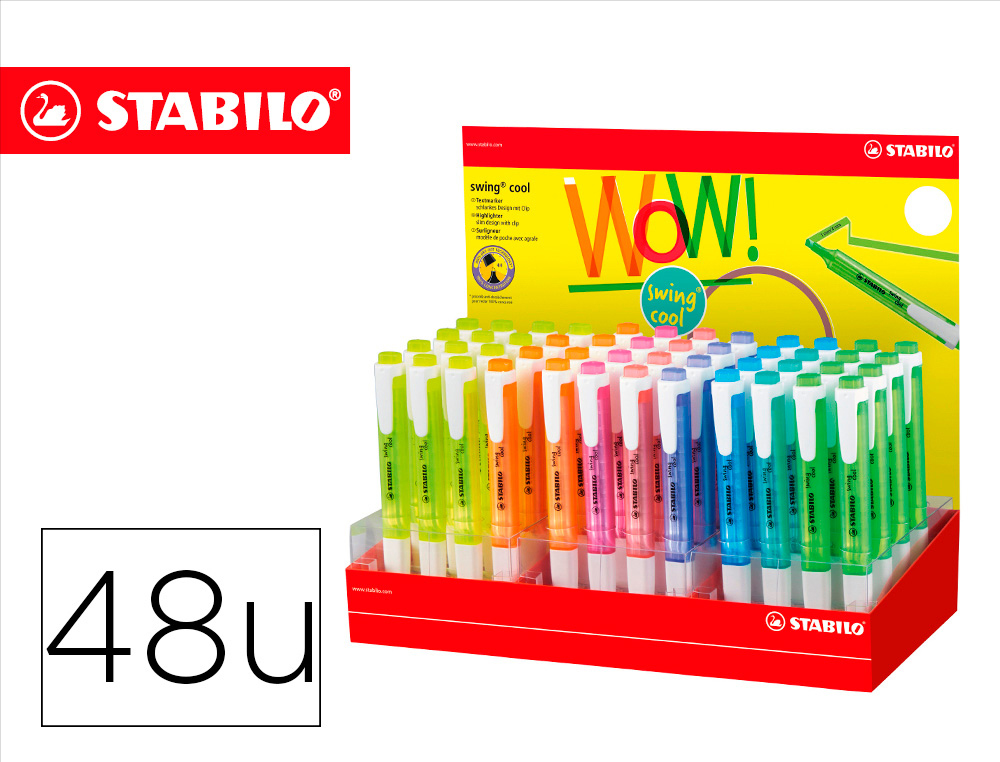 MARCADOR FLUORESCENTE STABILO SWING COOL EXPOSITOR DE 48 UNIDADES CORES SORTIDAS