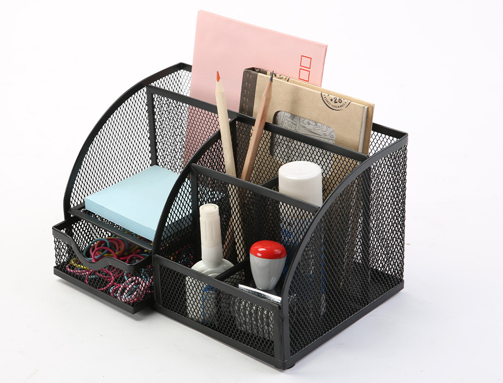 ORGANIZADOR DE SECRETARIA Q-CONNECT METALICO CURVO PRETO COM 5 DEPARTAMENTOS 220X140X130 MM