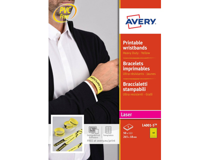 PULSEIRA IDENTIFICATIVA AVERY POLIETILENO AMARELO FLUORESCENTE IMPRIMIVEL LASER 265X18 MM PACK DE 50 UNIDADES
