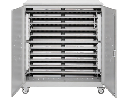 ARMARIO IORDER METALICO COM RODAS PARA ARMAZENAMENTO E CARGA 24/36 PORTATIL/NETBOOKS COR CINZA 1100X950X550 MM