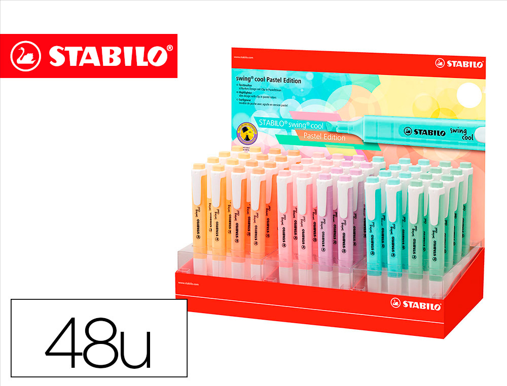 MARCADOR FLUORESCENTE STABILO SWING COOL PASTEL EXPOSITOR DE48 UNIDADES CORES SORTIDAS