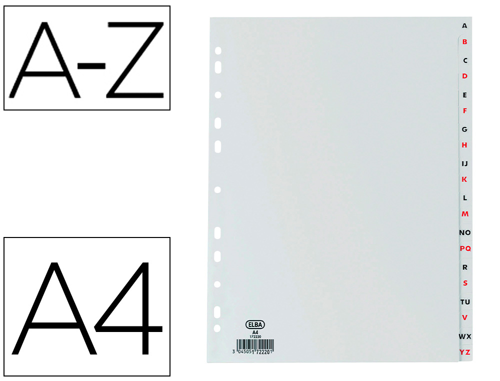 SEPARADOR ALFABETICO ELBA PLASTICO 120 MC FOLIO 16 FUROS A-Z CINZA