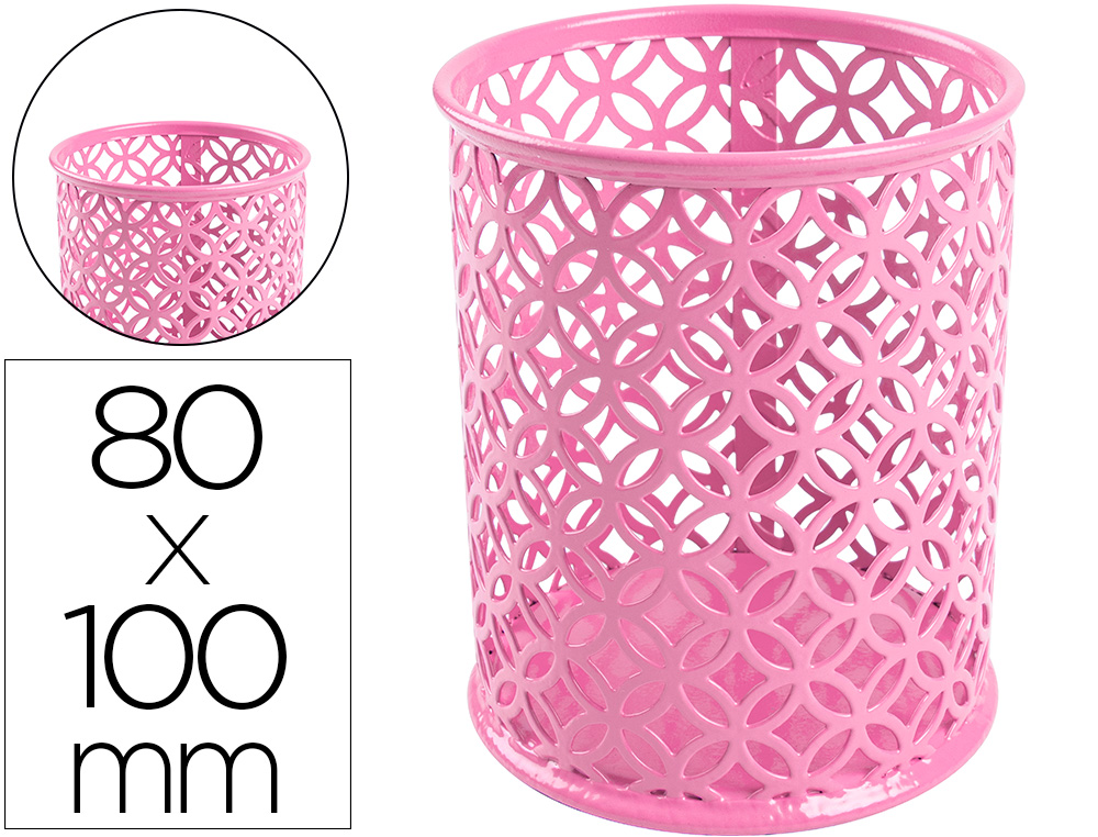 PORTA LAPIS Q-CONNECT METAL REDONDO ROSA DIAMETRO 80 ALTURA 100 MM