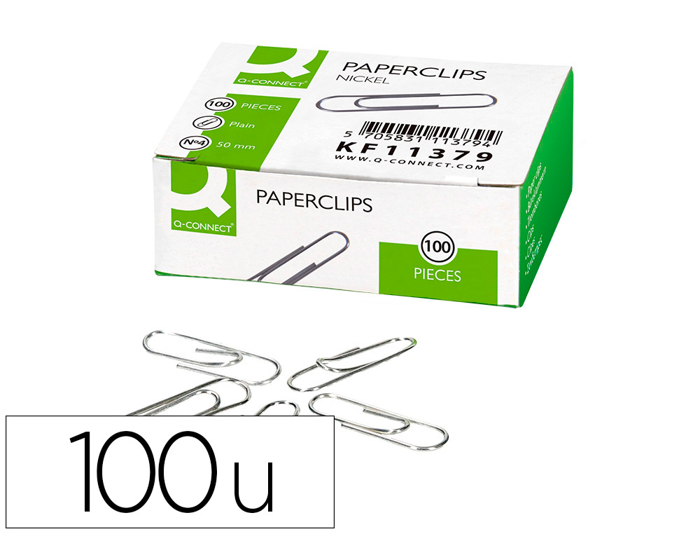CLIPS NIQUELADOS Q-CONNECT N 4 PLANOS 50 MM CAIXA DE 100 UNIDADES