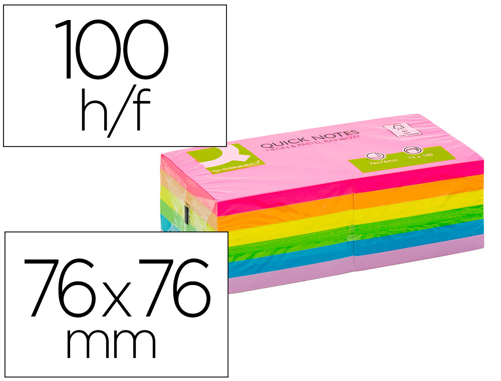 BLOCO DE NOTAS ADESIVAS Q-CONNECT 76X76 MM FSC CORES NEON E PASTEL SORTIDAS