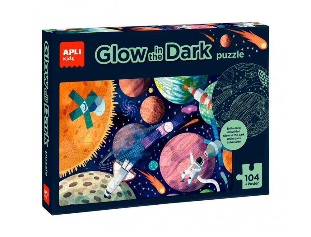 PUZZLE APLI FLUORESCENTE SISTEMA SOLAR 104 PECAS TAMANHO 5X5 CM