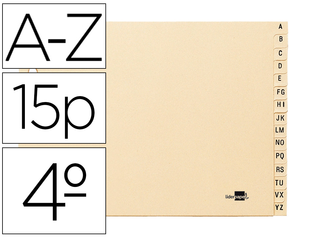 INDICE ALFABETICO LIDERPAPEL CLASSIFICADOR CARTOLINA PARA ARQUIVADOR QUARTO AO BAIXO