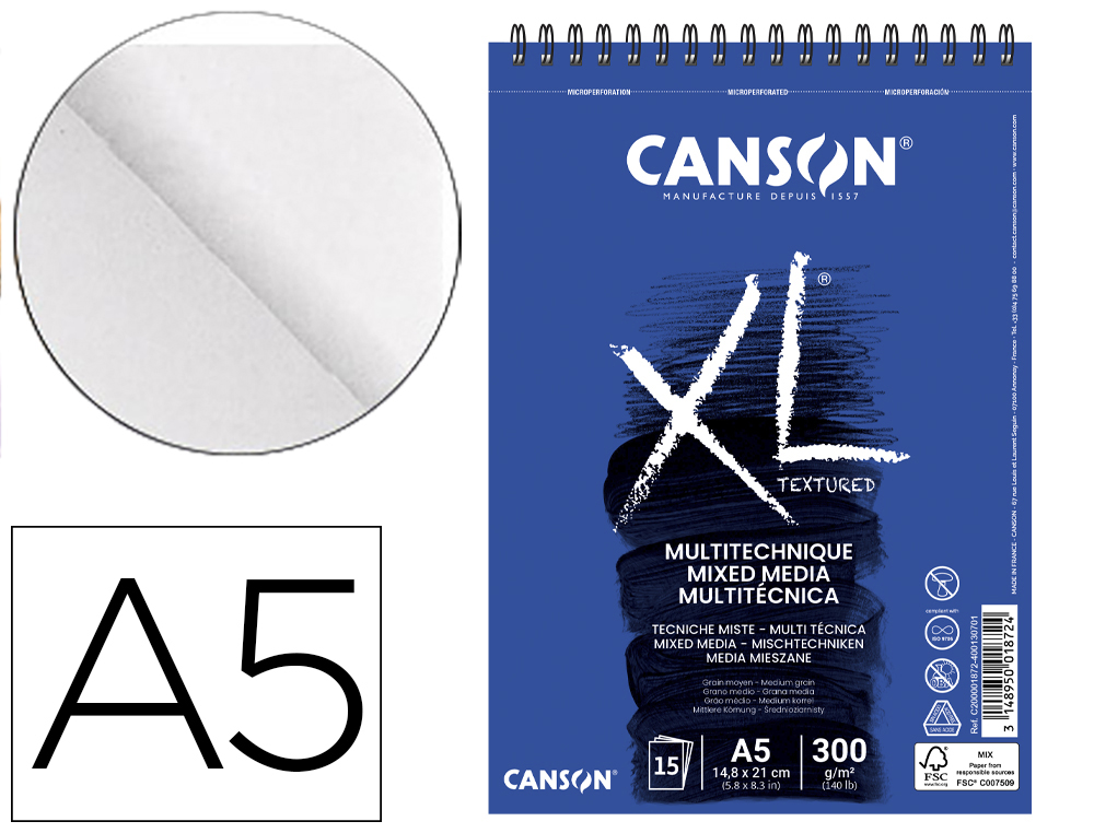 BLOCO DE DESENHO AGUARELA CANSON XL MIX GRANO MEDIO DIN A5 15 FOLHAS 300 GR