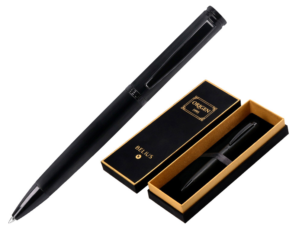 ESFEROGRAFICA BELIUS ORIGEN 1995 ALUMINIO TEXTURA ESCOVADO COR PRETO TINTA AZUL CAIXA DESIGN