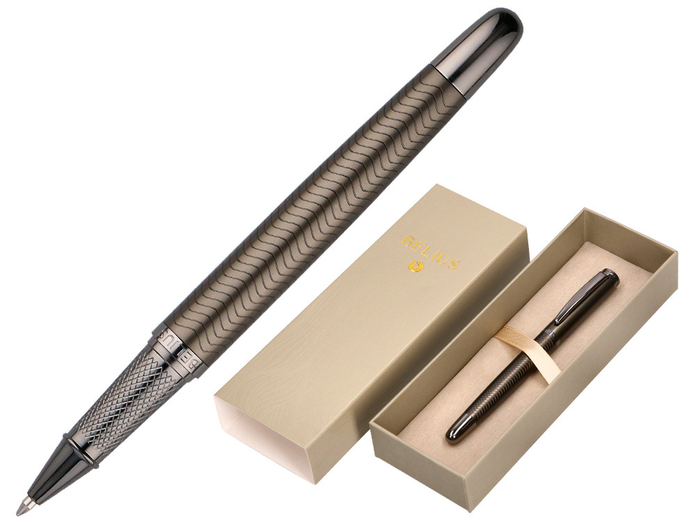 ESFEROGRAFICA BELIUS NEPTUNO ALUMINIO TEXTURA WAVY COR CAQUI TINTA AZUL CAIXA DESIGN