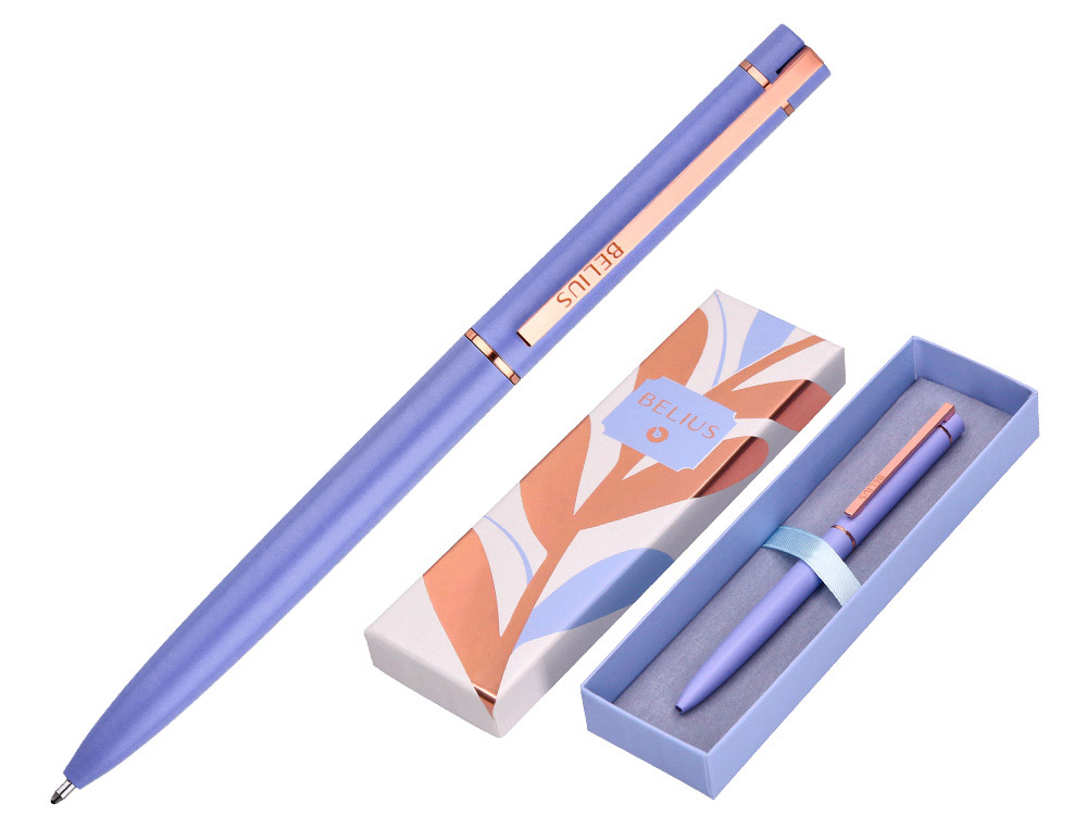 ESFEROGRAFICA BELIUS ROSE ALUMINIO DESENHO LAVANDA OURO ROSA TINTA AZUL CAIXA DESIGN