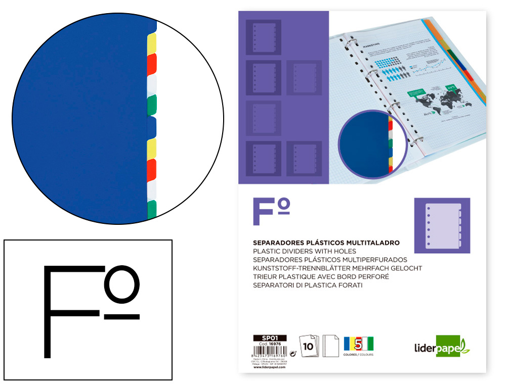 SEPARADOR LIDERPAPEL DE PLASTICO FOLIO NATURAL 10 SEPARADORES