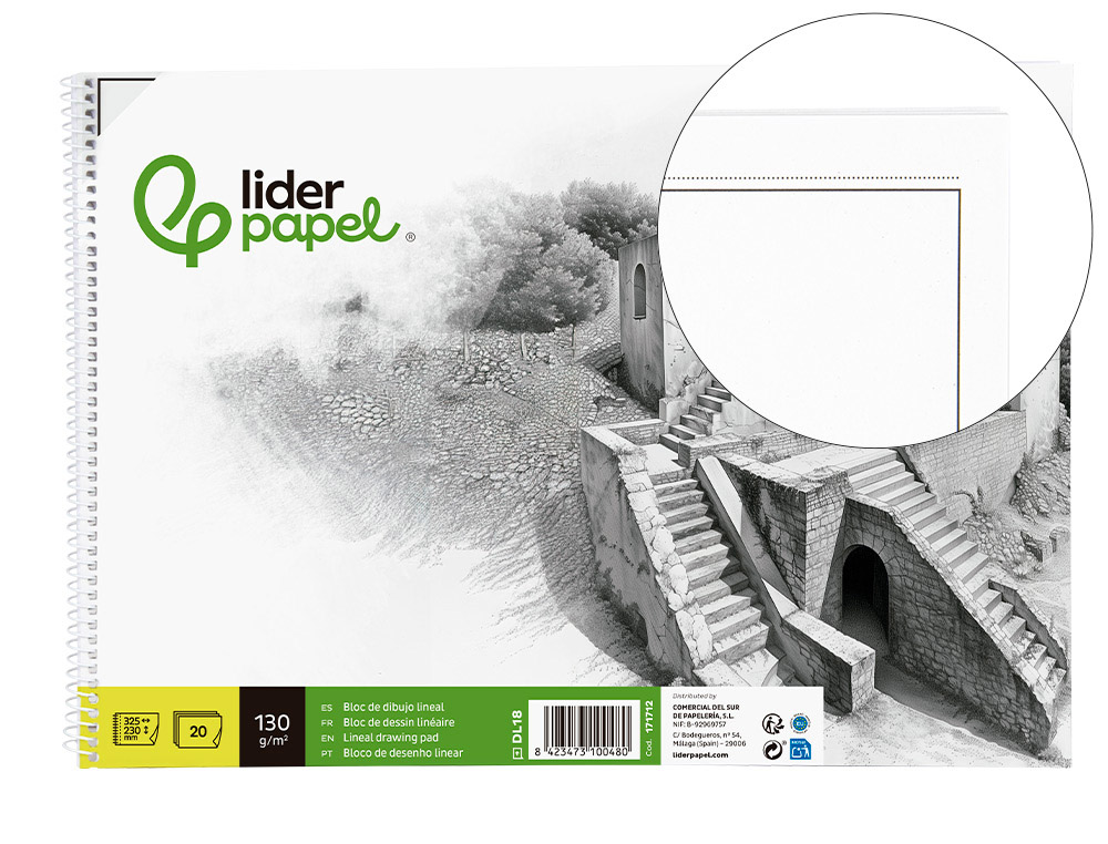 BLOCO DE DESENHO LIDERPAPEL LINEAR HISTORICO 230X325MM 20 FOLHAS 130 GR COM ESQUADRIA PERFURADO