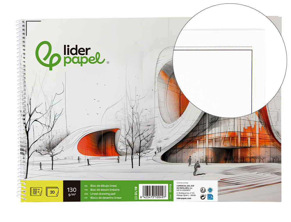 BLOCO DE DESENHO LIDERPAPEL LINEAR VANGUARDA 230X325MM 20 FOLHAS 130 GR COM ESQUADRIA PERFURADO