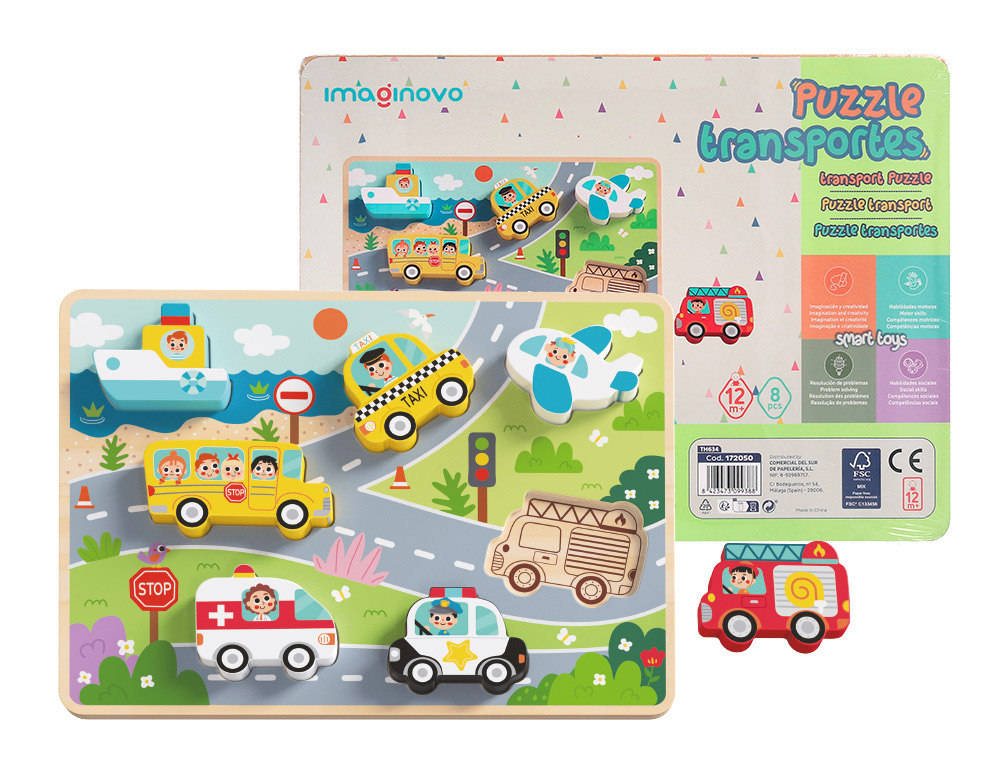 PUZZLE INFANTIL IMAGINOVO MADEIRA 3D VEICULOS +12 MESES 8 PECAS 29,5X22X1,7CM