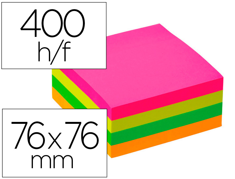 BLOCO DE NOTAS ADESIVAS Q-CONNECT 76X76 MM FSC FLUORESCENTE COM 400 FOLHAS