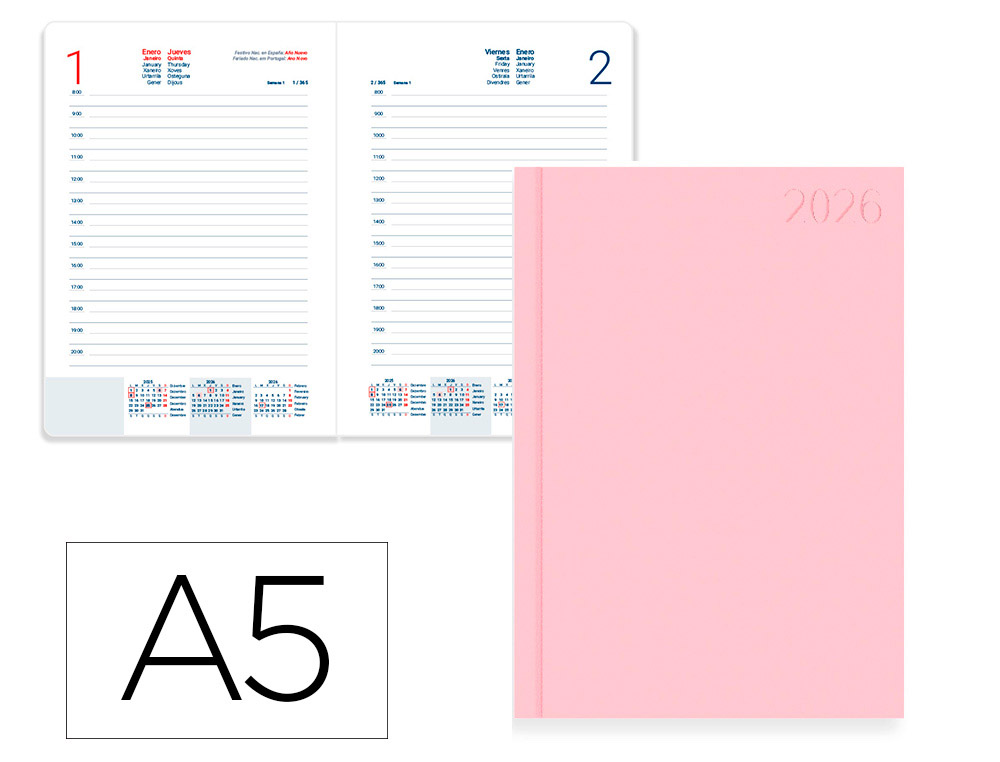 AGENDA ENCADERNADA LIDERPAPEL CORFU 15X21 2026 DIA PAGINA ROSA PAPEL 60 GR FSC