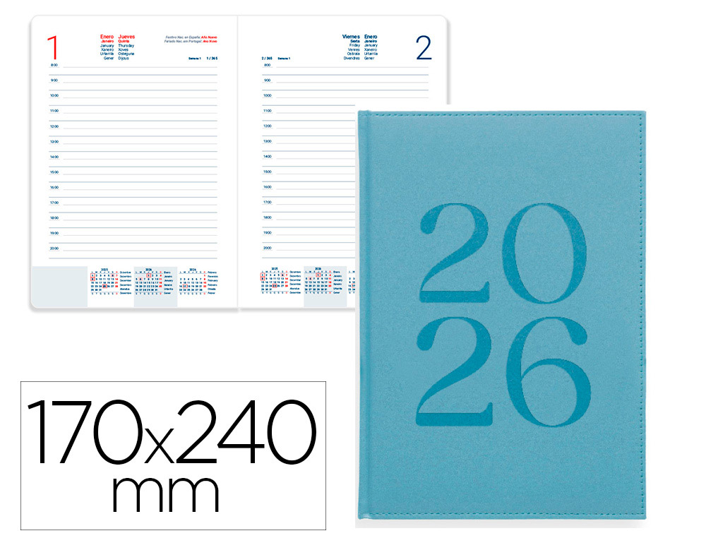 AGENDA ENCADERNADA LIDERPAPEL CRETA 17X24 2026 DIA PAGINA AZUL CLARO PAPEL 70 GR FSC