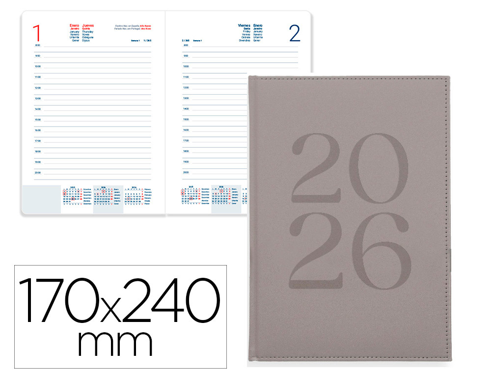AGENDA ENCADERNADA LIDERPAPEL CRETA 17X24 2026 DIA PAGINA CINZA PAPEL 70 GR FSC