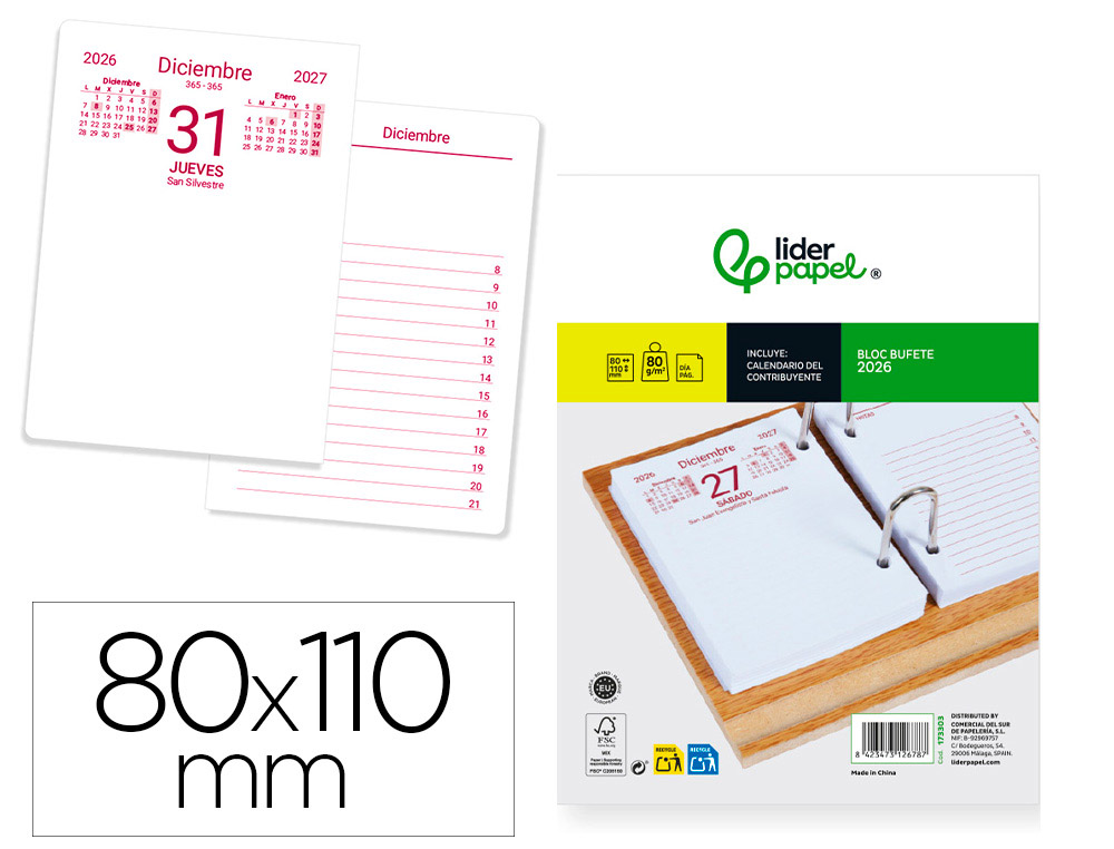 AGENDA LIDERPAPEL BUFETE 8,2X11,5 MM 2026 DIA PAGINA PRETO PAPEL 80 GR FSC