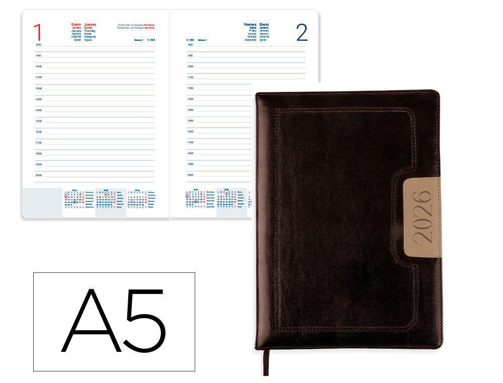 AGENDA ENCADERNADA LIDERPAPEL DORIOS 15X21 2026 DIA PAGINA PRETO PAPEL 70 GR FSC