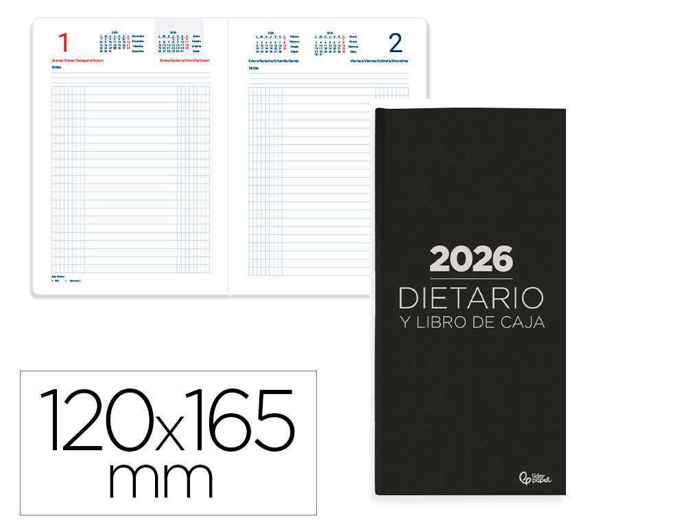 AGENDA ENCADERNADA LIDERPAPEL DIETARIO 120X165MM 2027 DIA PAGINA PRETO PAPEL 70 GR FSC