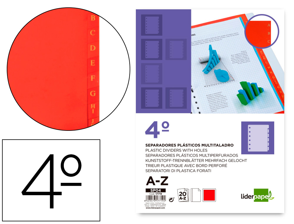 SEPARADOR LIDERPAPEL PLASTICO ALFABETICO A-Z QUARTO