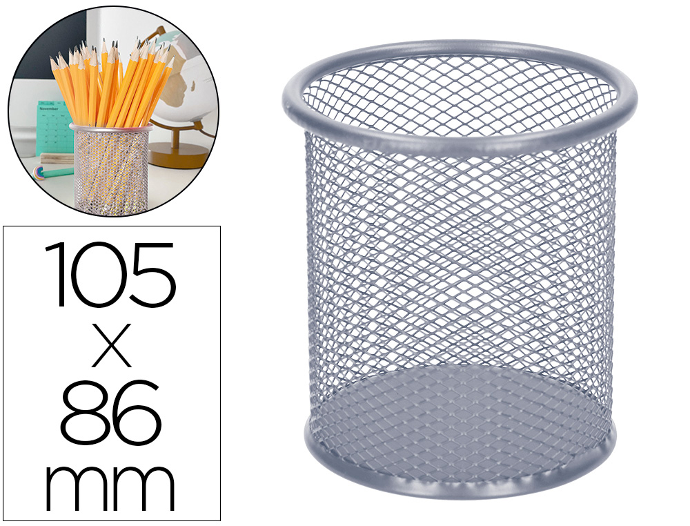 PORTA LAPIS Q-CONNECT REDONDO METALICO DE REDE PRATA