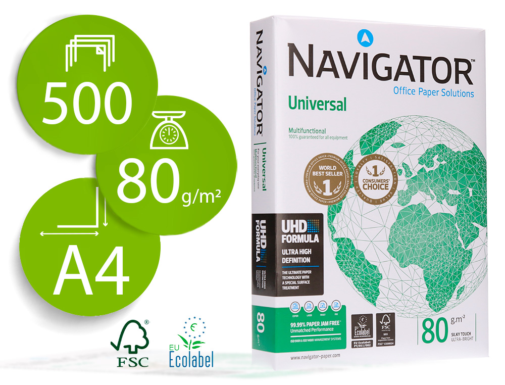 PAPEL FOTOCOPIA NAVIGATOR DIN A4 80 GR EMBALAGEM DE 500 FOLHAS