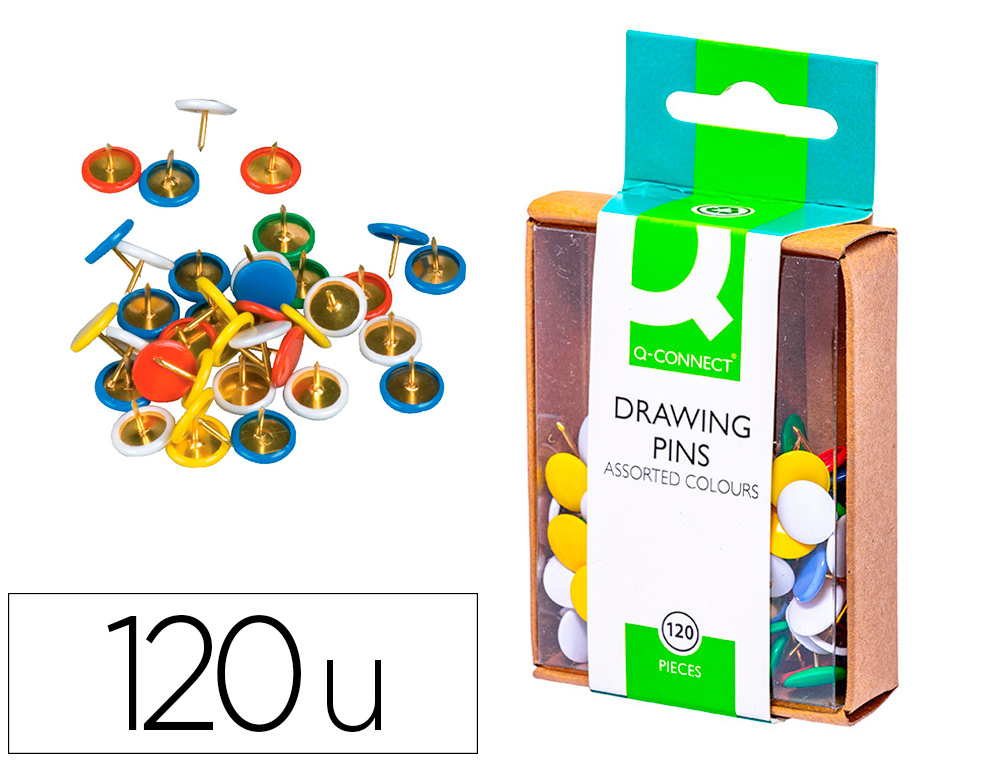 PIONESES COR Q-CONNECT CAIXA 120 UNIDADES, CORES SORTIDAS