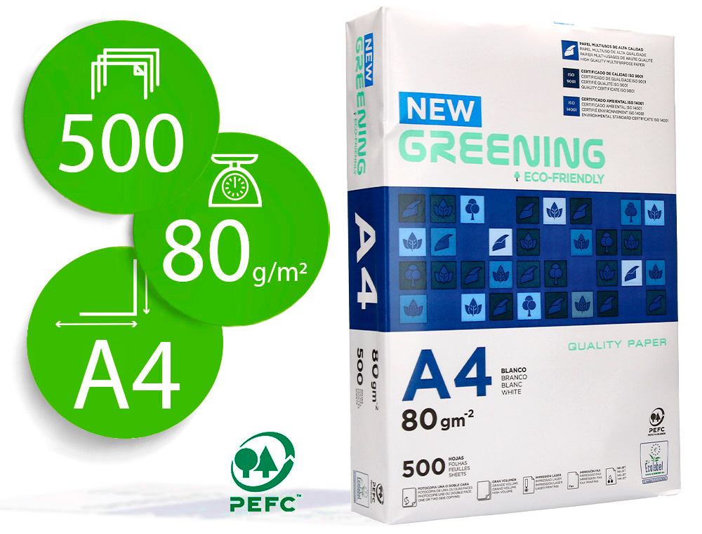 PAPEL FOTOCOPIA GREENING DIN A4 80 GR EMBALAGEM DE 500 FOLHAS