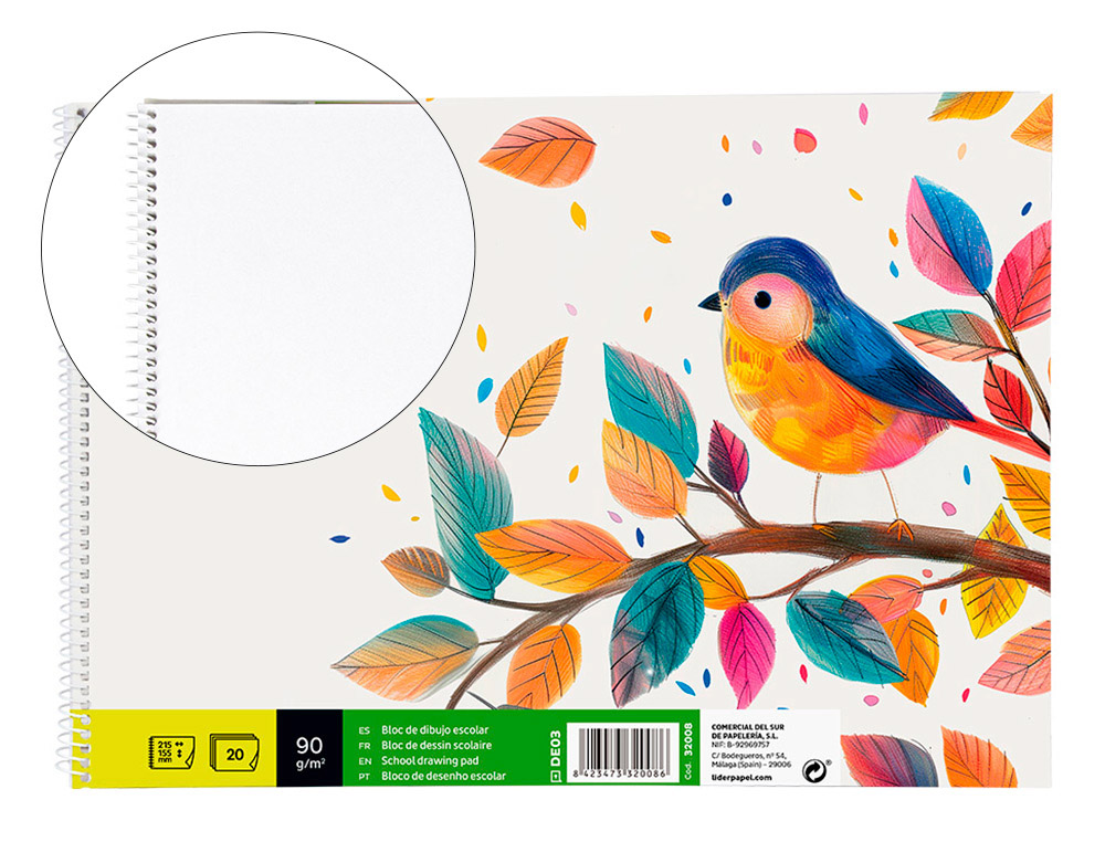 BLOCO DESENHO LIDERPAPEL 20FLS. 90GRS TAMANHO 155X215 MM