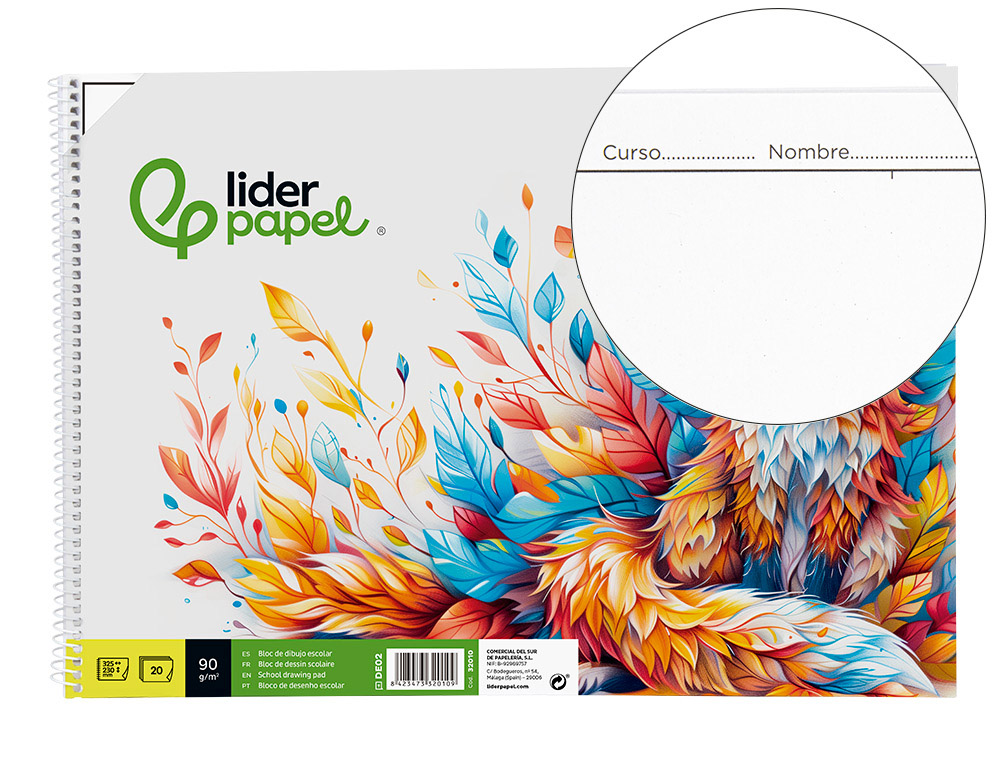 BLOCO DE DESENHO LIDERPAPEL MONET FOLIO ESPIRAL 20 FOLHAS 90 GR