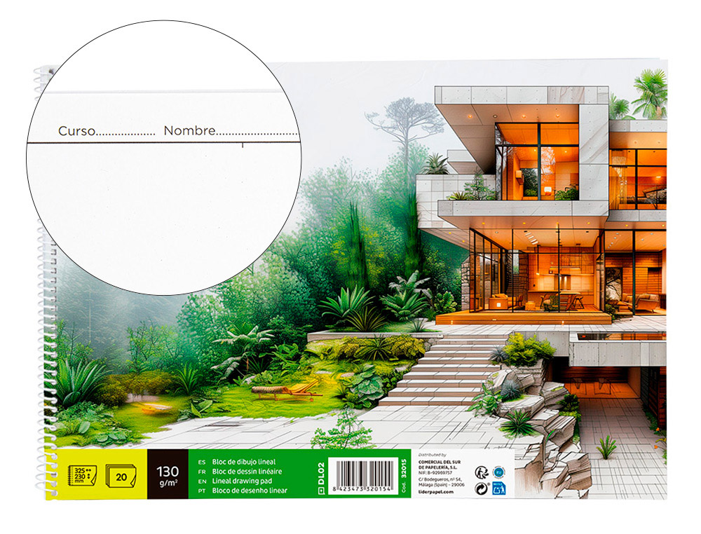 BLOCO DE DESENHO LIDERPAPEL LINEAL ESPIRAL 230X325MM 20 FOLHAS 130GR PERFURADO