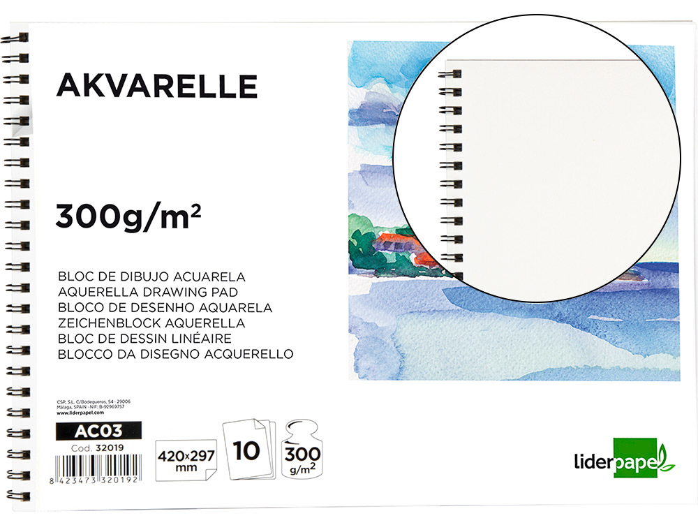 BLOCO DE DESENHO AGUARELA ESPIRAL A3 420X297MM 10 FOLHAS