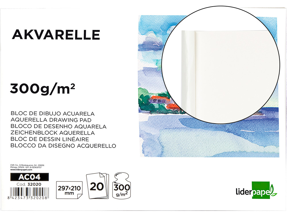 BLOCO DE DESENHO AGUARELA COLADO A4 210X297MM 20 FOLHAS