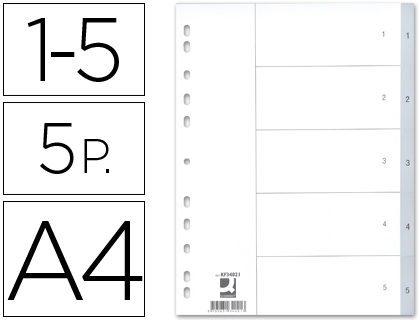 SEPARADOR NUMERICO Q-CONNECT PLASTICO 1-5 CONJUNTO DE 5 SEPARADORES DIN A4 MULTIPERFURADOS