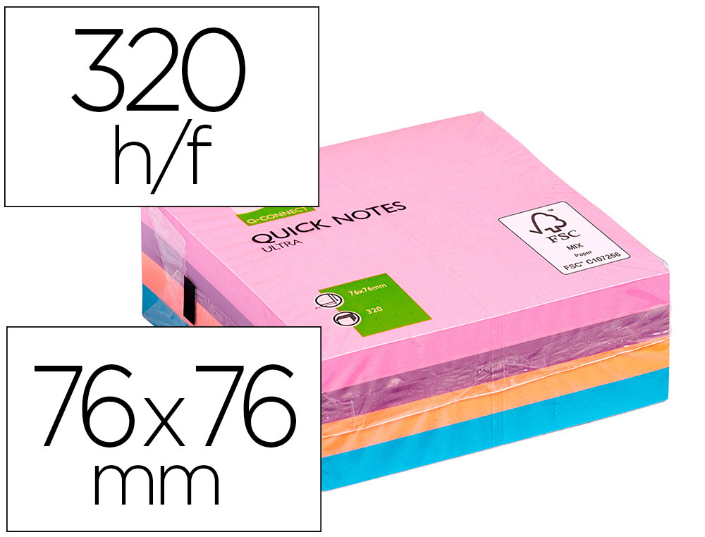 BLOCO DE NOTAS ADESIVAS Q-CONNECT SORTIDO 76 X 76 MM COM 320 FOLHAS