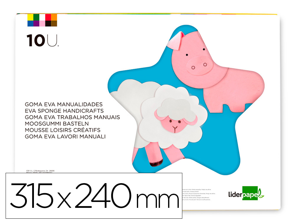 BLOCO TRABALHOS MANUAIS LIDERPAPEL GOMA EVA FOLIO 10 PRANCHAS CORES SORTIDAS