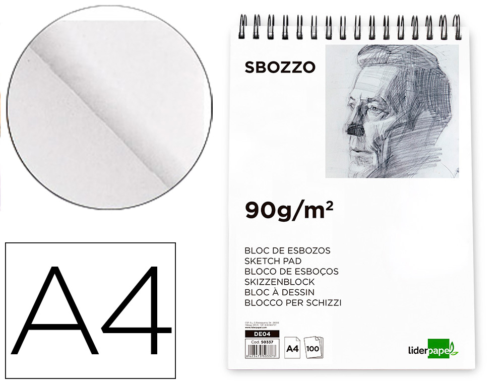 BLOCO DE ESBOCOS LIDERPAPEL DIN A4 100 FOLHAS 90 GR