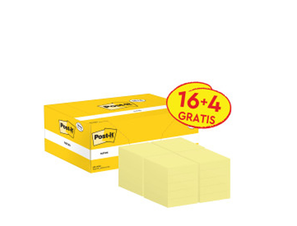BLOCO DE NOTAS ADESIVAS POST-IT SUPER STICKY AMARELO CANARIO 38X51 MM PACK PROMOCIONAL 16+4 GRATIS